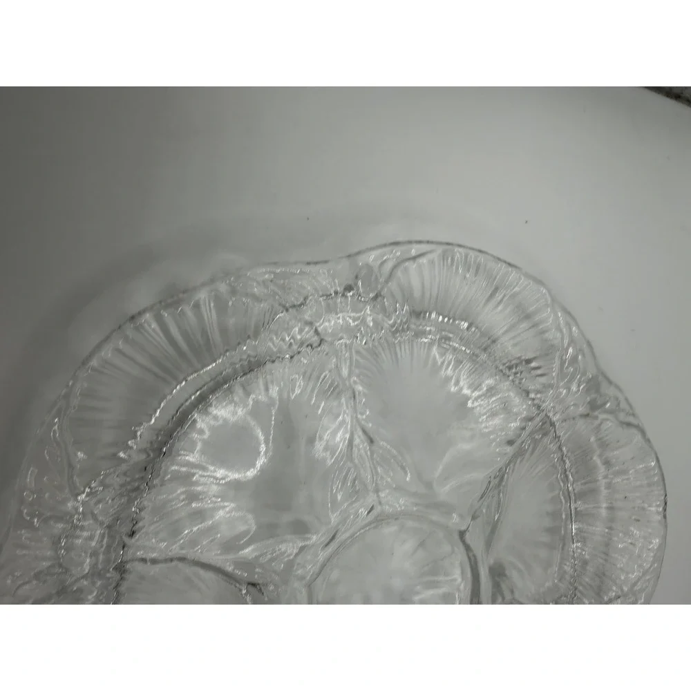 L.E. Smith Clear Glass Oyster Plate 6 Well Seafood Serving Dish Vintage 9
